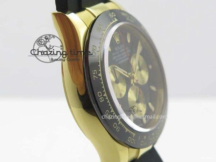 MiroTime 0512 TopPick Daytona YG BP Maker Black Dial Gold Subdial Sticks Markers On Rubber Strap A7750@ 4013